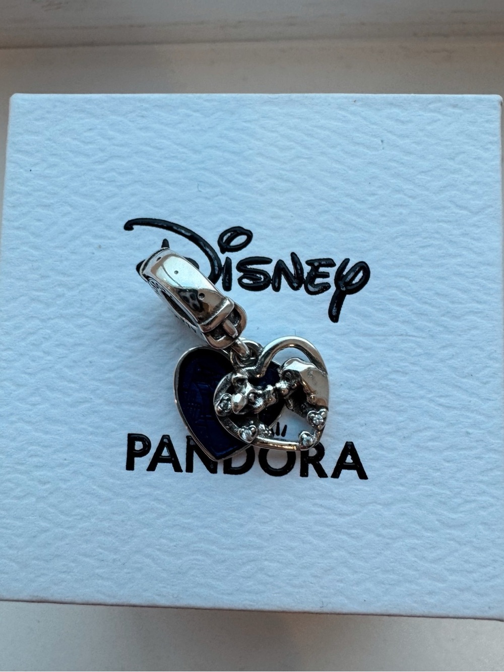 Pandora Disney Lady and the Tramp Heart Dangle Charm Sterling Silver Blue Enamel